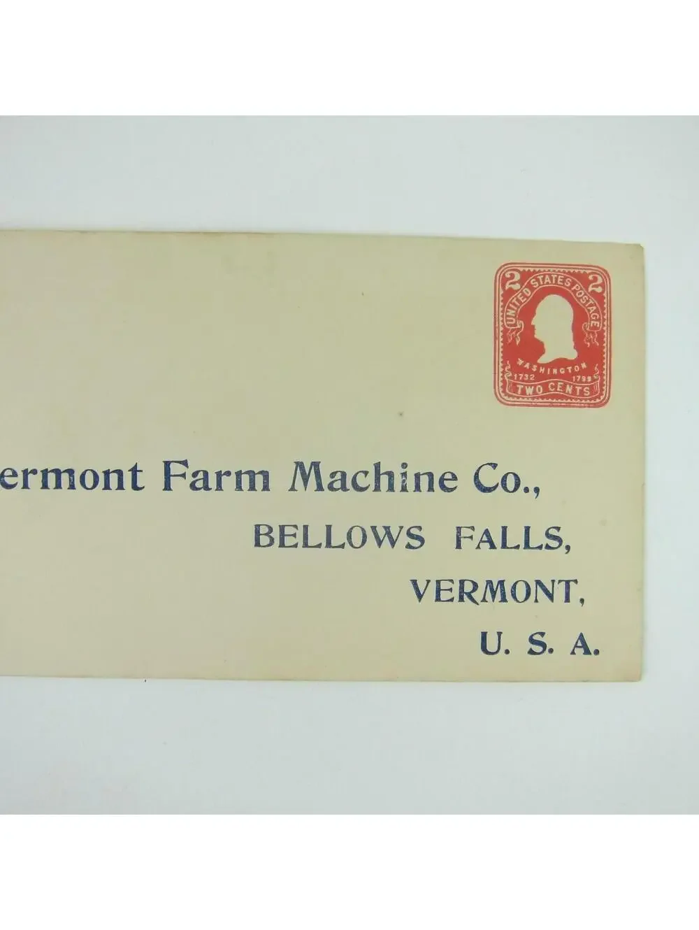 US Postal Stationery Vermont Farm Machine Co Bellows Falls Vermont 2c Antique